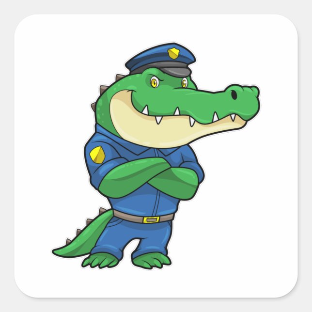 Crocodile as Police officer with Police uniform Square Sticker (Front)