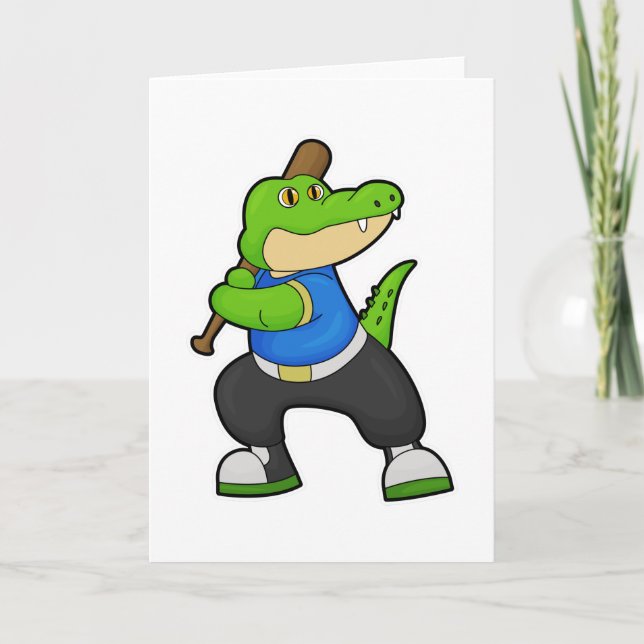 Crocodile at Baseball with Baseball bat Card (Front)