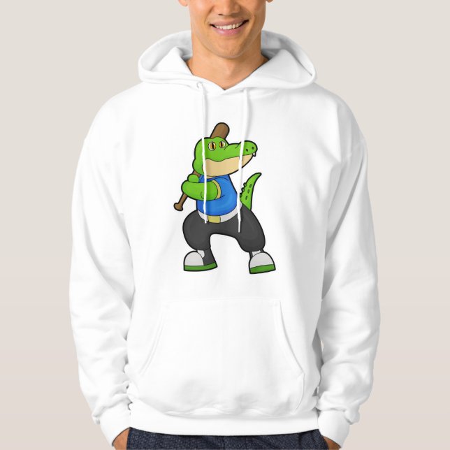 Crocodile at Baseball with Baseball bat Hoodie (Front)