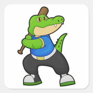 Crocodile at Baseball with Baseball bat Square Sticker
