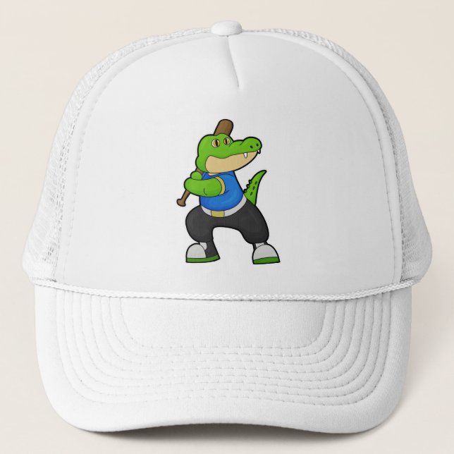 Crocodile at Baseball with Baseball bat Trucker Hat (Front)