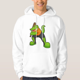 Crocodile at Cricket with Cricket bat Hoodie