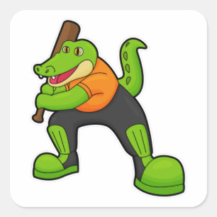 Crocodile at Cricket with Cricket bat Square Sticker