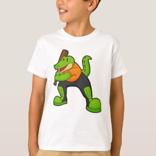 Crocodile at Cricket with Cricket bat T-Shirt