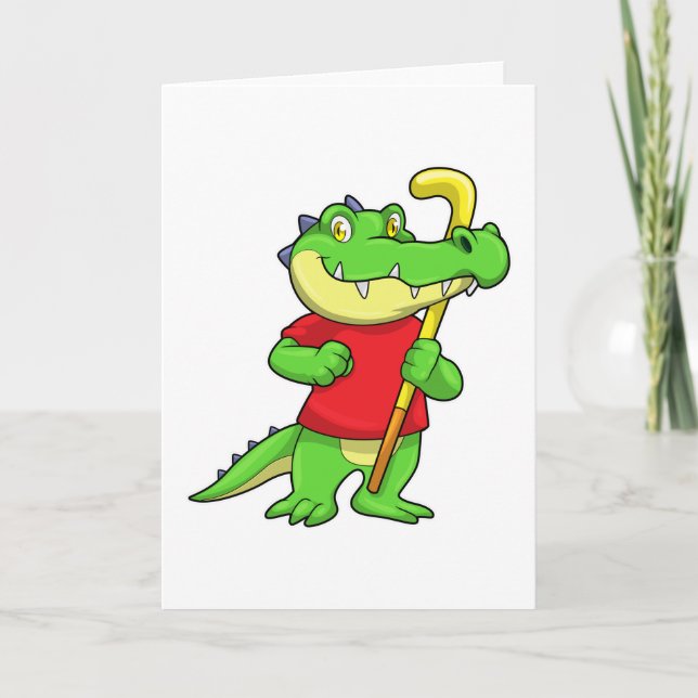 Crocodile at Field hockey with Hockey stick Card (Front)
