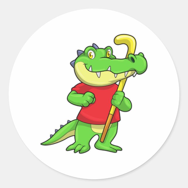 Crocodile at Field hockey with Hockey stick Classic Round Sticker (Front)