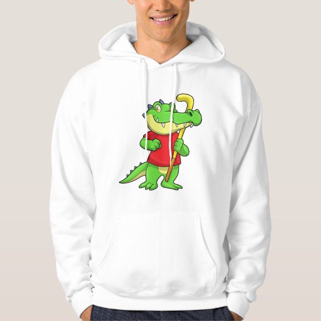 Crocodile at Field hockey with Hockey stick Hoodie (Front)