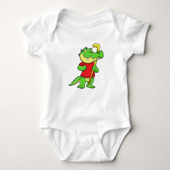 Crocodile at Field hockey with Stick Baby Bodysuit (Front)