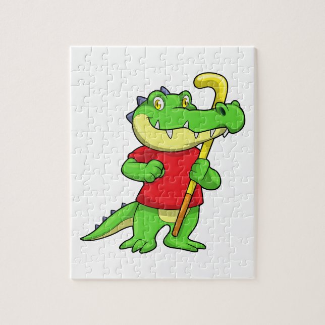 Crocodile at Field hockey with Stick Jigsaw Puzzle (Vertical)
