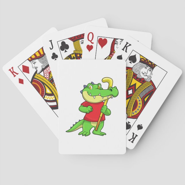 Crocodile at Field hockey with Stick Playing Cards (Back)