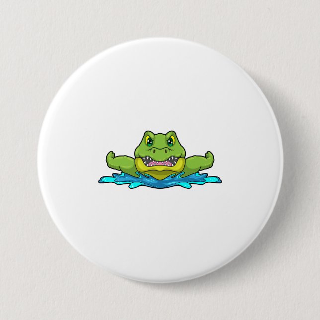 Crocodile at Swimming in Water 7.5 Cm Round Badge (Front)