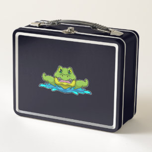 Crocodile at Swimming in Water Metal Lunch Box