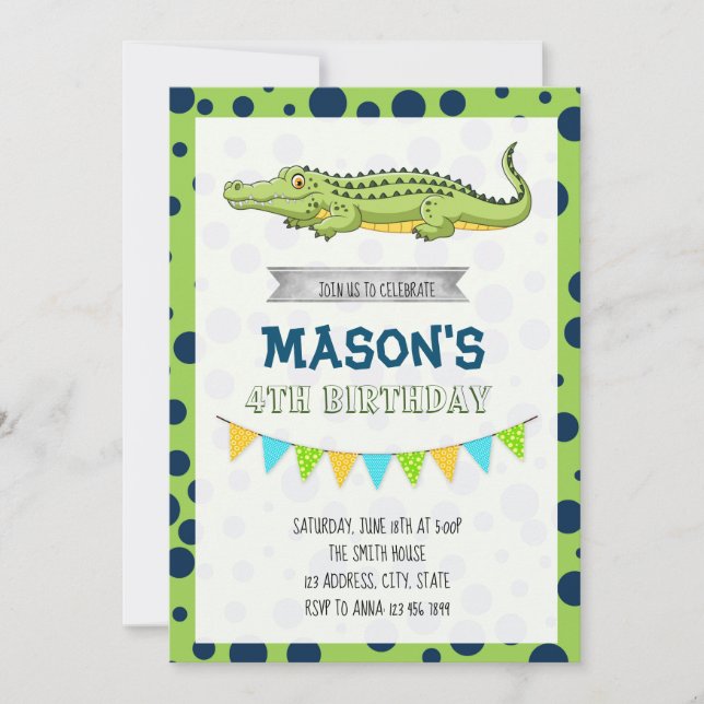 Crocodile birthday party invitation (Front)