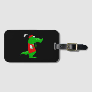 Crocodile Cartoon Golfer on Bag Tag Biz Card Slot