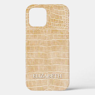 Crocodile Champagne Faux Leather Personalised Name iPhone 12 Case