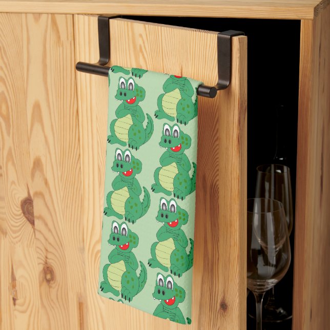 Crocodile Design Any Colour Background Tea Towel (Thirds Fold)