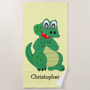 Crocodile Design Yellow Coloured Personalised Beach Towel