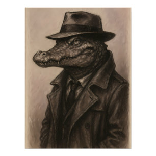 Crocodile detective in a trench coat and fedora poster
