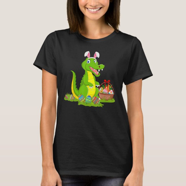 Crocodile Easter Egg Hunting Bunny Crocodile Easte T-Shirt (Front)