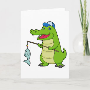 Crocodile Fishing Fisher Finshing rod Card
