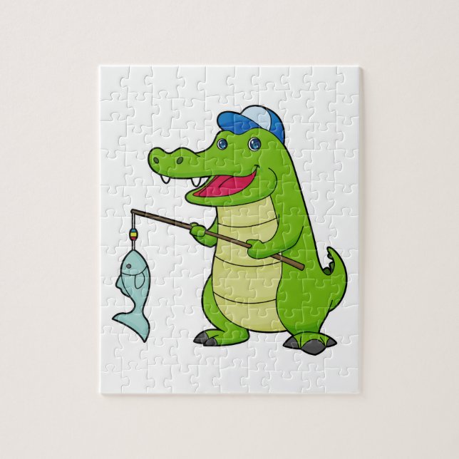 Crocodile Fishing Fisher Finshing rod Jigsaw Puzzle (Vertical)