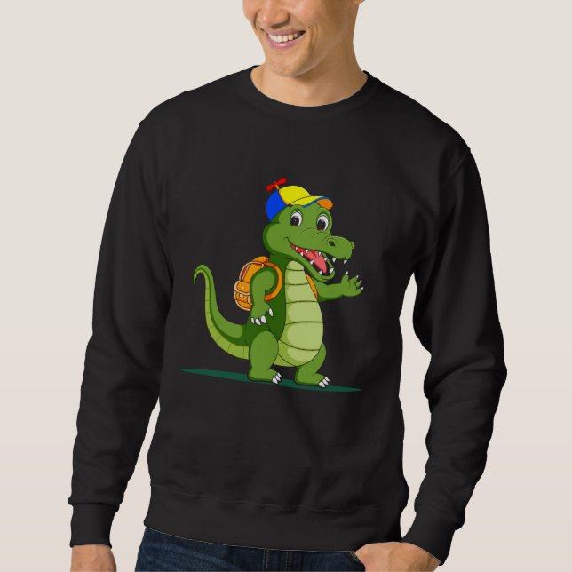 Crocodile Goes Hiking Nature Outdoor Sports Campin Sweatshirt (Front)