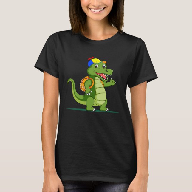 Crocodile Goes Hiking Nature Outdoor Sports Campin T-Shirt (Front)