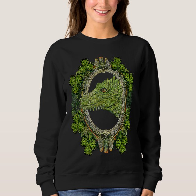 Crocodile Head Mandala Irish Shamrock C St Patrick Sweatshirt (Front)