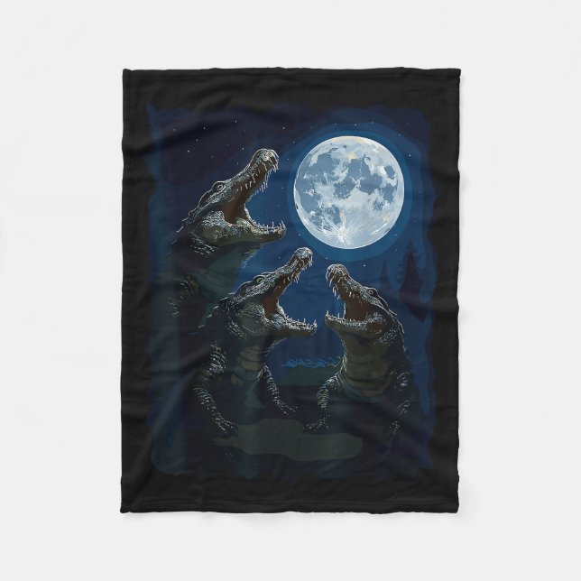 Crocodile Howling At The Moon Wildlife Crocodiles  Fleece Blanket (Front)