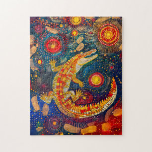 Crocodile in Aborigine Dot Art Style Jigsaw Puzzle