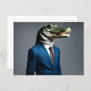 Crocodile in suit postcard