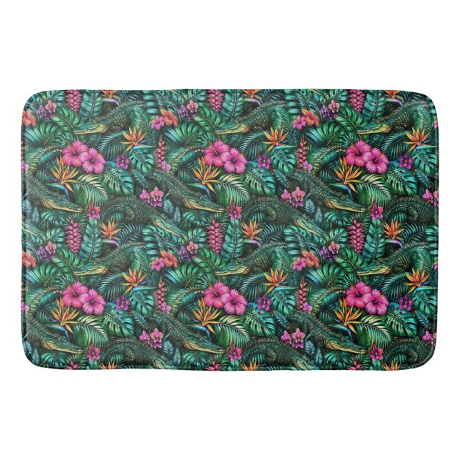 Crocodile Jungle Dreams Seamless Surface Pattern Bath Mat (Front)
