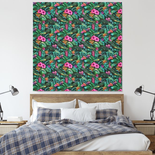 Crocodile Jungle Dreams Seamless Surface Pattern Canvas Print (Insitu (Bedroom))