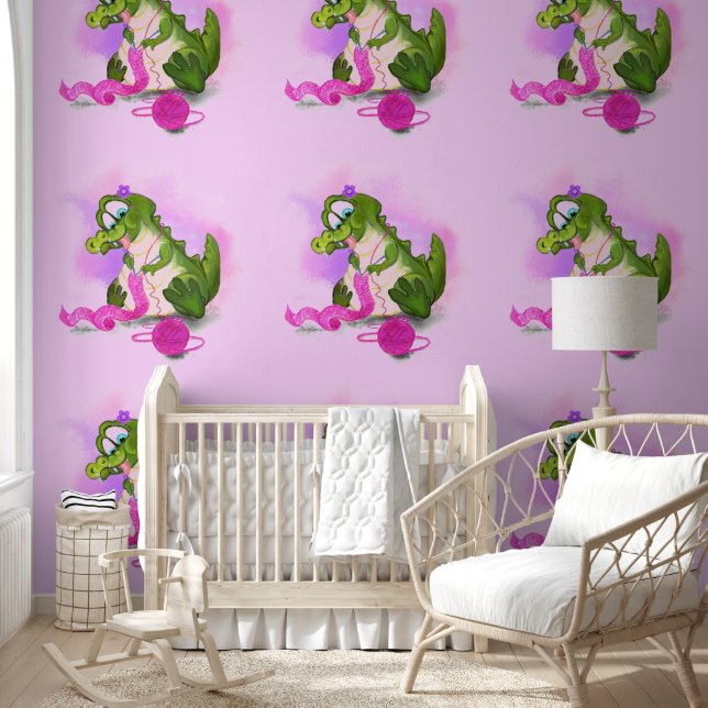 Crocodile Knits Pink Scarf Funny Wallpaper (Kids)