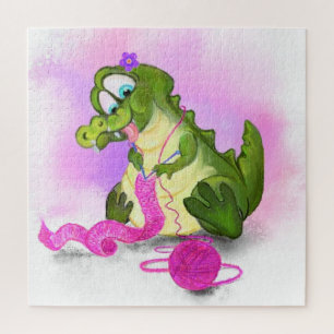 Crocodile Knits Pink Scarf Puzzle Fun - Painting