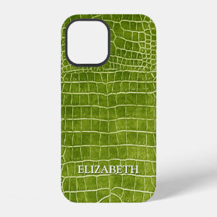 Crocodile Lime Green Faux Leather Personalise Name iPhone 12 Case