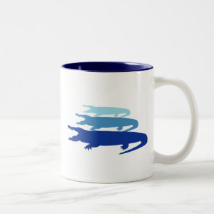 Crocodile Lined Up (Blue) Two-Tone Coffee Mug