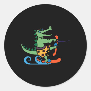 Crocodile Lover Skiing Alligator Reptile Water Ski Classic Round Sticker