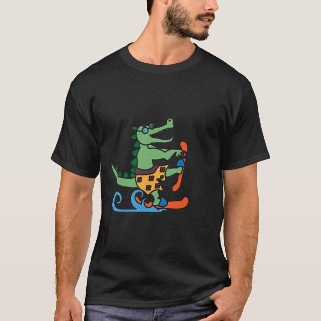 Crocodile Lover Skiing Alligator Reptile Water Ski T-Shirt (Front)