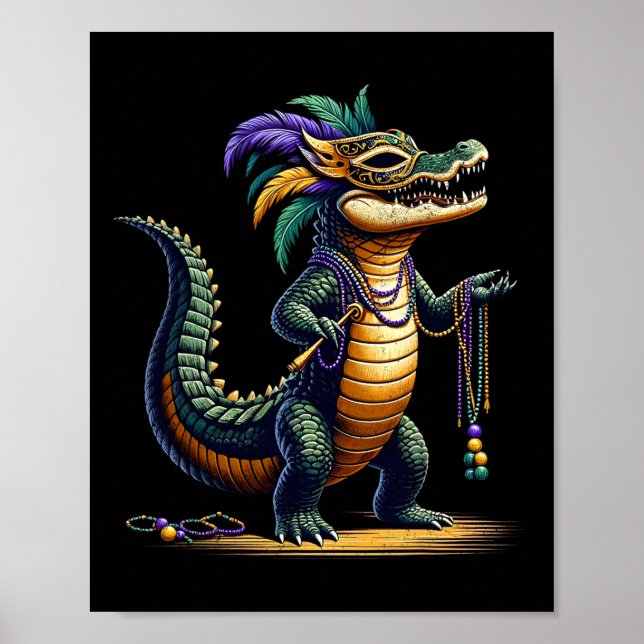 Crocodile Mardi Gras Funny Crocodile Mardi Gras  Poster (Front)