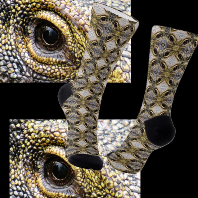 Crocodile Monitor Lizard Eyes Pic - black & yellow Socks (Creator Uploaded)