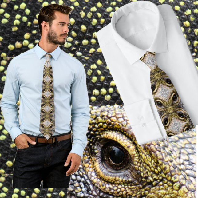 Crocodile Monitor Lizard Eyes Pic - black & yellow Tie (Creator Uploaded)