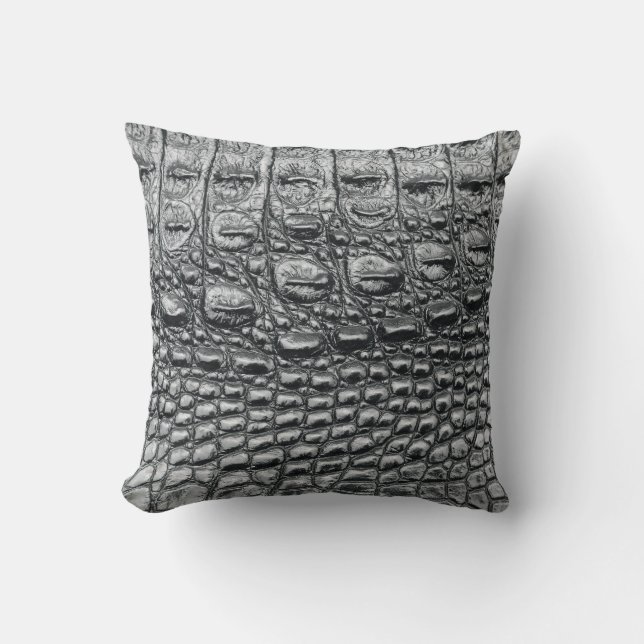 Crocodile Noir: Black Leather Mystique Cushion (Front)