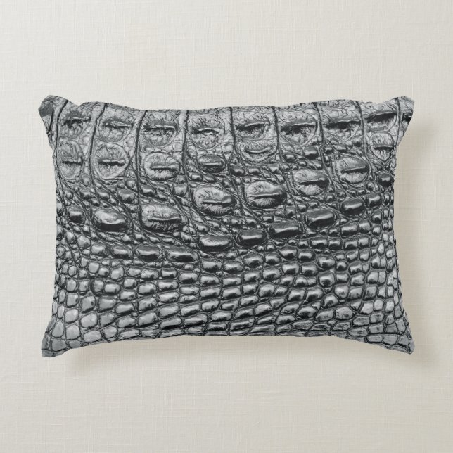 Crocodile Noir: Black Leather Mystique Decorative Cushion (Front)