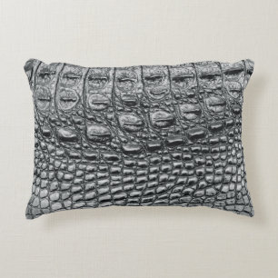 Crocodile Noir: Black Leather Mystique Decorative Cushion
