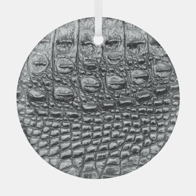 Crocodile Noir: Black Leather Mystique Glass Tree Decoration (Front)