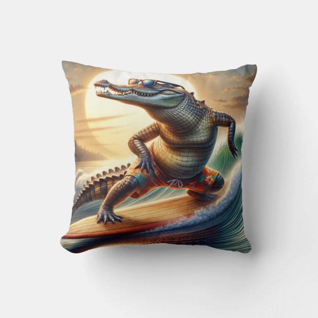 Crocodile On a Surfboard Cushion (Front)