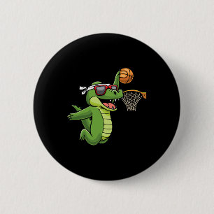 Crocodile Playing Basketball Alligator Basketball  6 Cm Round Badge