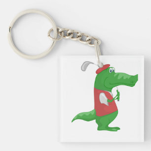 Crocodile Playing Golf Key Ring