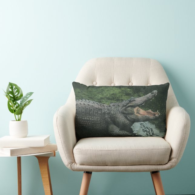 Crocodile Reptiles, Vintage Marine Animal Life Lumbar Cushion (Chair)